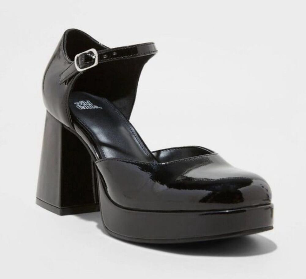 Wild Fable Women’s Darcy Patent Platform Pumps Memory Foam Insole Black Size 8